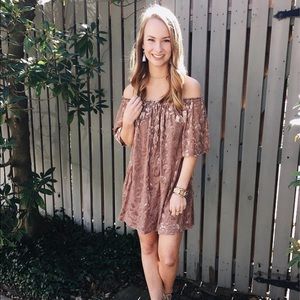 Off the shoulder blush velvet dress